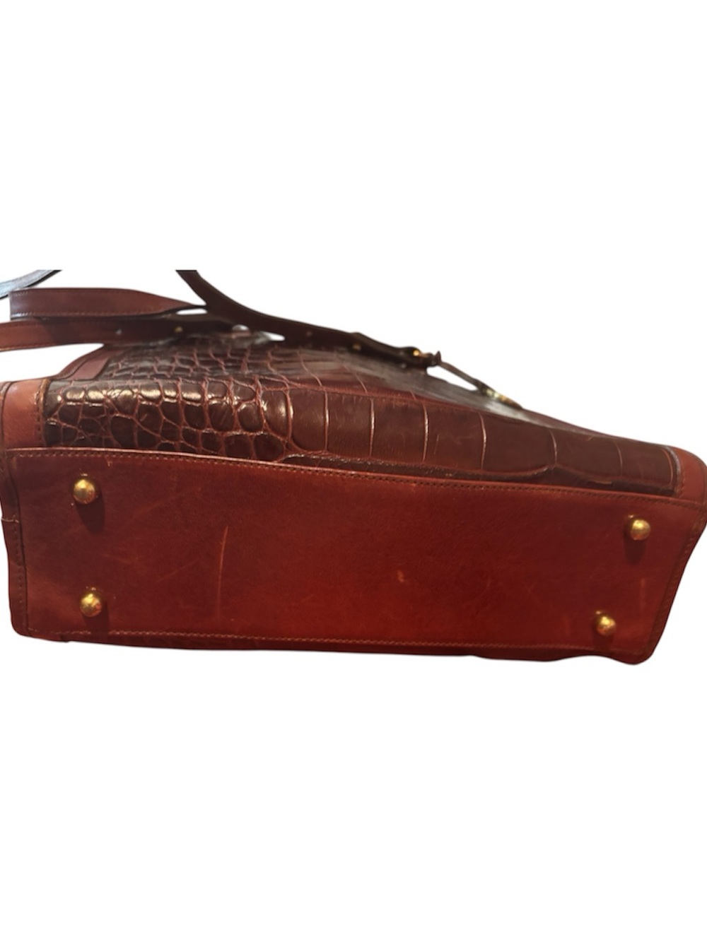 Brahmin Vintage Rich Brown Croc-Embossed Leather Shoulder Bag - Picture 5 of 12